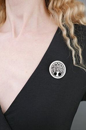 Hayat Ağacı Broş | Zirkon Taşlı