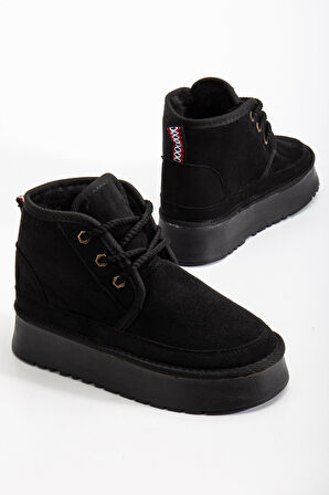 Suins Stein Model İçi Komple Kürklü Bağcıklı Siyah Taba Ten Kadın Bot