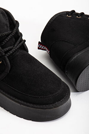 Suins Stein Model İçi Komple Kürklü Bağcıklı Siyah Taba Ten Kadın Bot