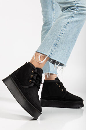 Suins Stein Model İçi Komple Kürklü Bağcıklı Siyah Taba Ten Kadın Bot