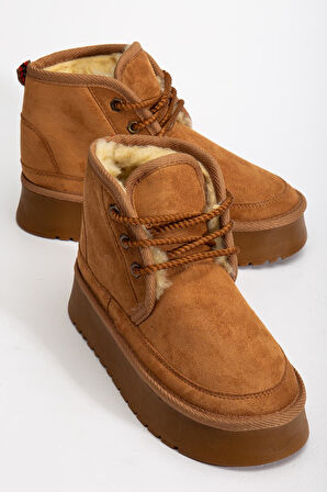 Suins Stein Model İçi Komple Kürklü Bağcıklı Siyah Taba Ten Kadın Bot