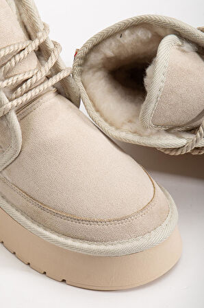 Suins Stein Model İçi Komple Kürklü Bağcıklı Siyah Taba Ten Kadın Bot