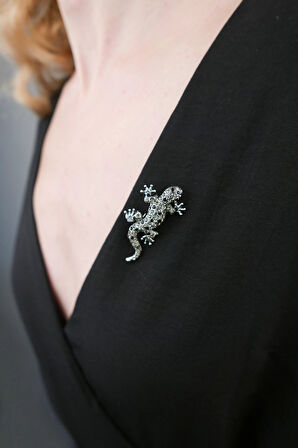 Siyah Zirkon Taşlı Kertenkele Broş