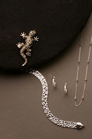 Siyah Zirkon Taşlı Kertenkele Broş