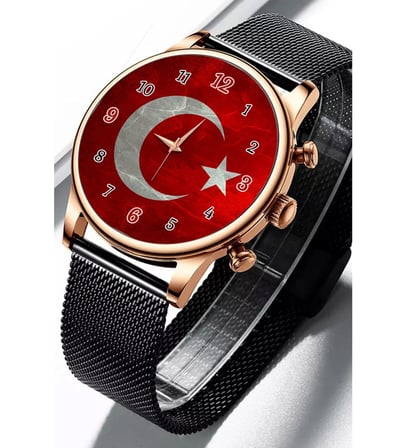 Erkek Kol Saati Ay Yıldız Tasarımlı Bay Kol Saati