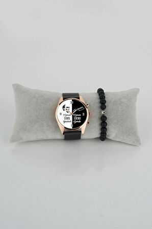 Atatürk İmza Silüet Zaman Durdu Tasarım Model 2 Erkek Kol Saati Bileklik Hediye