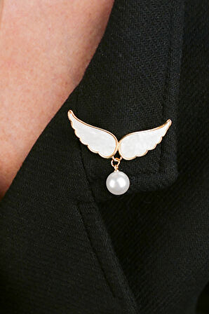 Sedef ve İncili Melek Kanadı Broş