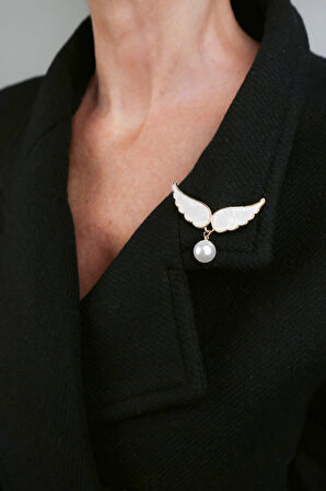 Sedef ve İncili Melek Kanadı Broş