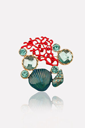 Mercan Deniz Kabuğu Mineli Broş