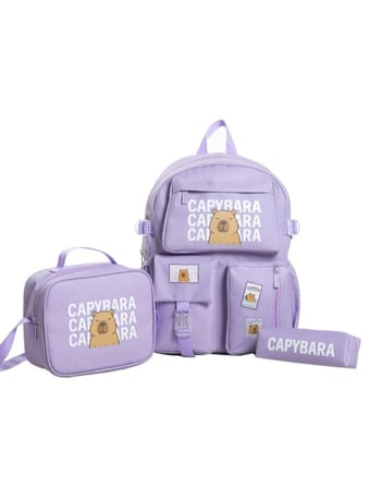 Capybara Desenli 3 Parça İlkokul Ortaokul Çanta Seti Sırt Çantası Beslenme Çantası Kalemlik
