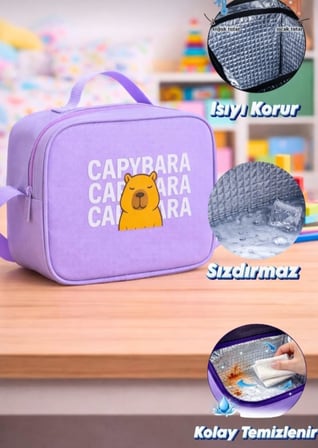 Capybara Desenli 3 Parça İlkokul Ortaokul Çanta Seti Sırt Çantası Beslenme Çantası Kalemlik