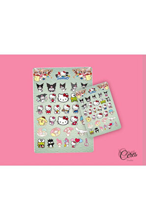 Hello Kitty Sanrio Karışık Sticker Set Etiket 4 Sayfa 70 Etiket