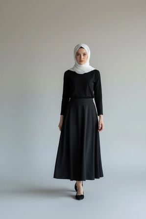 Siyah Bel Lastikli Scuba Kloş Etek