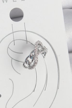 Vexor Pirinç Gümüş Renk Zirkon Taşlı Zincir Sonsuzluk Model Kadın Kıkırdak Küpe