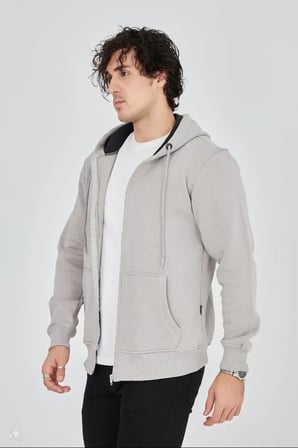 Vexor Unisex Tam Fermuarlı Kapşonlu  SweatShirt - Boyalı Gri