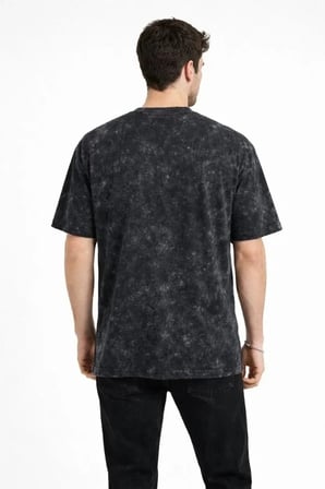 Vexor Erkek Asit Yıkama Bisiklet Yaka Kısa Kollu Oversize T-Shirt Tişört - Siyah