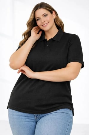 Vexor Pike Kumaş Düğmeli Yaka Battal Büyük Beden Günlük Kısa Kol Tişört T-shirt - Siyah