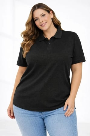 Vexor Pike Kumaş Düğmeli Yaka Battal Büyük Beden Günlük Kısa Kol Tişört T-shirt - Siyah