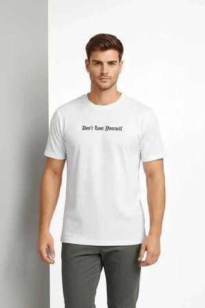 Vexor Erkek Wafıl Kumaş Tişört Regular Kalıp Bisiklet Yaka Baskılı Günlük Basic T-Shirt - Beyaz