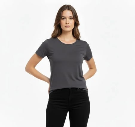 Vexor T-Shirt Bisiklet Yaka Slim Fit Likralı Tişört Günlük Basic Body - Füme