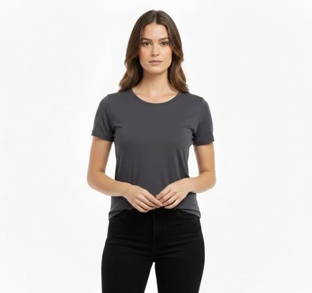 Vexor T-Shirt Bisiklet Yaka Slim Fit Likralı Tişört Günlük Basic Body - Füme