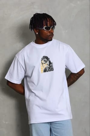Vexor Erkek Baskılı T-Shirt Kısa Kol Bisiklet Yaka Regular Fit Rahat Kalıp Günlük Tişört - Beyaz