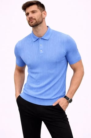Vexor Erkek Yazlık Triko Tişört Kısa Kol Polo Yaka Düğmeli T-Shirt - Bebek Mavisi