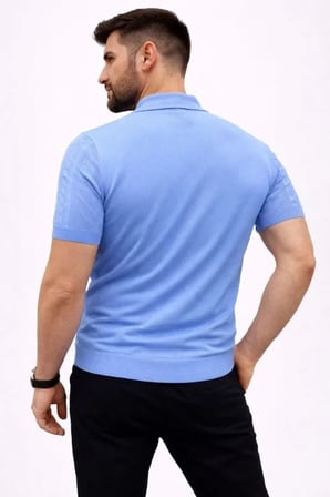 Vexor Erkek Yazlık Triko Tişört Kısa Kol Polo Yaka Düğmeli T-Shirt - Bebek Mavisi