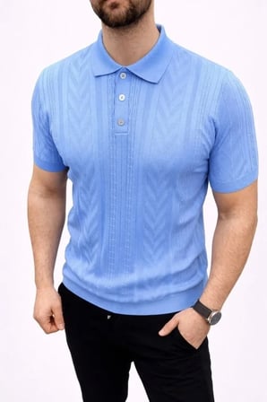 Vexor Erkek Yazlık Triko Tişört Kısa Kol Polo Yaka Düğmeli T-Shirt - Bebek Mavisi