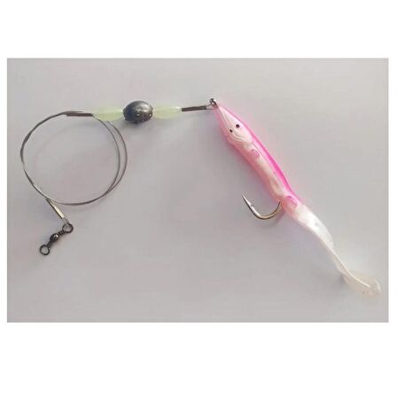 Levrek Lüfer Avcısı (3 ADET) Çelik Telli Silikon Balık Pembe 11 Cm