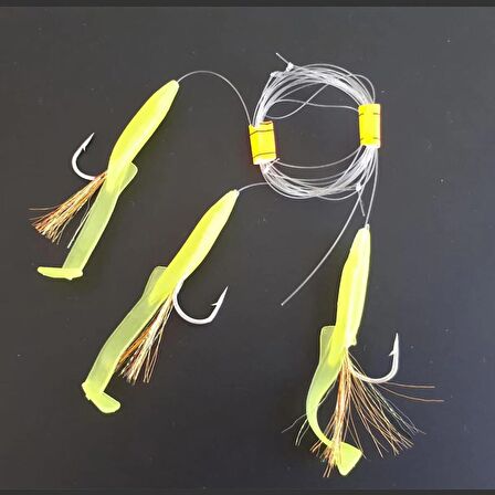 ALDOS Silikon At Çek Takımı, V8 Silikon Balıklı Çapari 6,5 cm Limon
