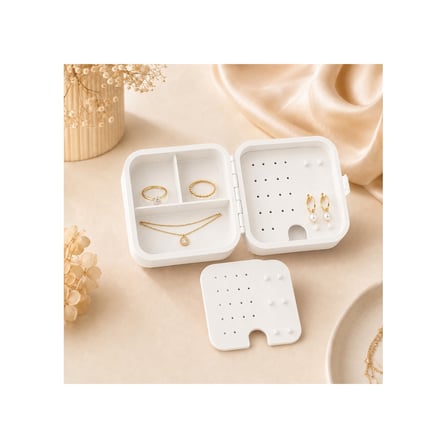 Mini Seyahat Takı Kutusu Küpe Yüzük Kolye Organizeri Bölmeli Taşınabilir 3d Baskı Beyaz