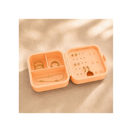 Mini Seyahat Takı Kutusu Küpe Yüzük Kolye Organizeri Bölmeli Taşınabilir 3d Baskı Pastel Turuncu