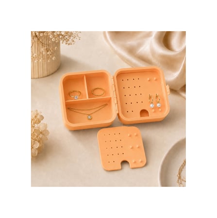 Mini Seyahat Takı Kutusu Küpe Yüzük Kolye Organizeri Bölmeli Taşınabilir 3d Baskı Pastel Turuncu
