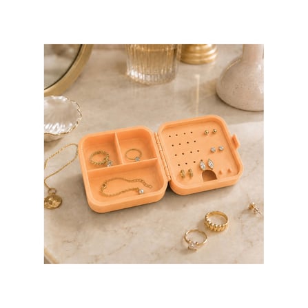 Mini Seyahat Takı Kutusu Küpe Yüzük Kolye Organizeri Bölmeli Taşınabilir 3d Baskı Pastel Turuncu