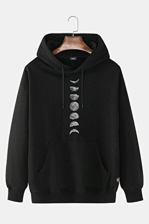 Unisex Siyah Astronot Baskılı  Hoodie Sweatshirt