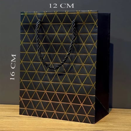 Siyah Geometrik Desenli Mini Boy Karton Hediye Çantası