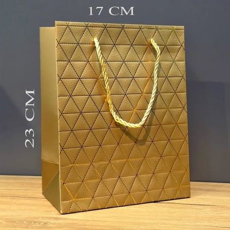 Gold Geometrik Desenli Orta Boy Karton Hediye Çantası