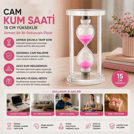 Büyük Boy Cam Standlı Kum Saati - 15 cm Yükseklik - Dekoratif Şık Tasarım