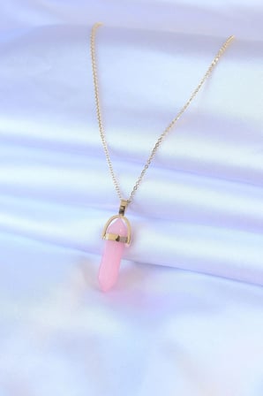 316L Çelik Gold Renk Kristal Pembe Taş Model Kadın kolye
