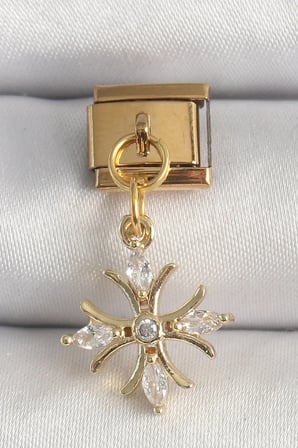 316L Çelik Gold Renk Sallantı Zirkon Taşlı Kar Tanesi Model Nomination Charm