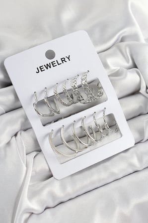 USLUCAN ALIŞVERİŞ Pirinç Karışık Halka Model Gümüş Renk 6 Çift Kadın Küpe Set