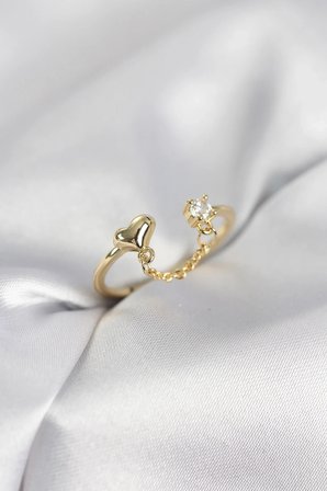 USLUCAN ALIŞVERİŞ Zincir Sallantılı Kalp Model Gold Renk Kadın Yüzük