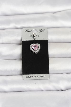 316L Cerrahi Çelik Pembe Kalp Model Göbek Piercing
