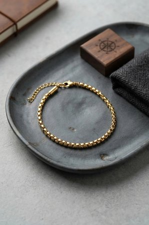 316L Çelik Gold Renk Kutu Zincir Erkek Bileklik
