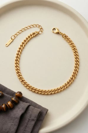 316L Çelik Gold Renk İnce Cuban Zincir Model Erkek Bileklik