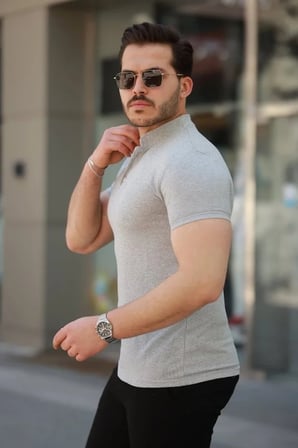 Erkek Hakim Yaka Dokuma Pamuklu Kumaş Kısa Kollu T-shirt