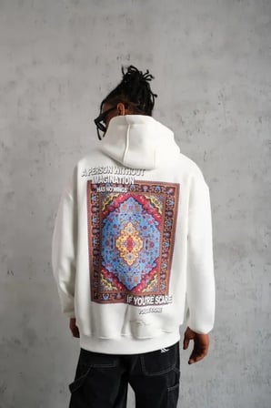 USLUCAN ALIŞVERİŞ Erkek Kilim Desen Kapüşonlu Sweat- Beyaz