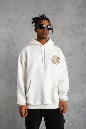 USLUCAN ALIŞVERİŞ Erkek Kilim Desen Kapüşonlu Sweat- Beyaz