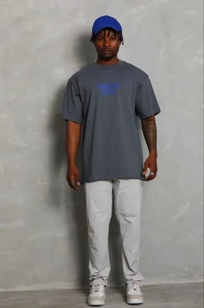 USLUCAN ALIŞVERİŞ Erkek Baskılı T-Shirt Kısa Kol Bisiklet Yaka Regular Fit Rahat Kalıp Günlük Tişört - Füme